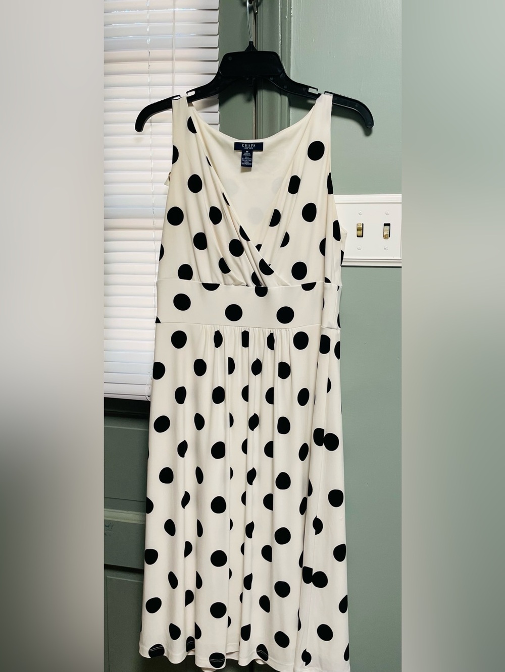 Chaps Cream Sleeveless Midi Dress with Black Polka Dots